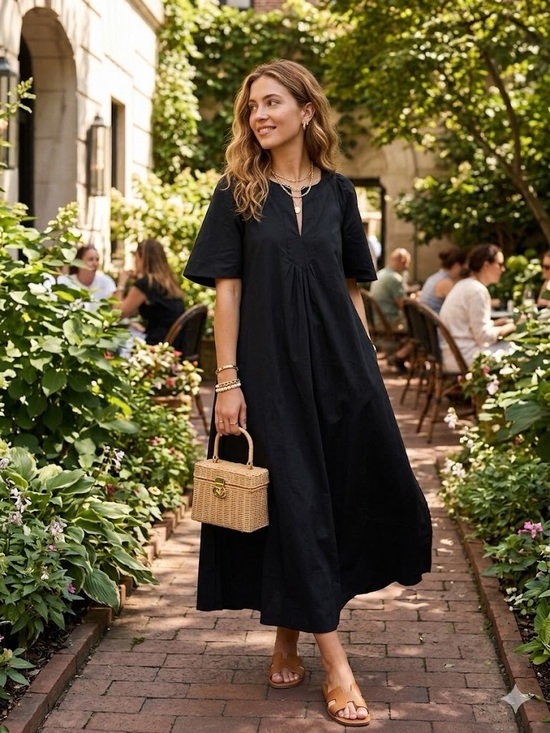 Tuckernuck Dresses & Skirts - Pomander Place Black Cotton Maxi Dress Size XXXL Flutter Sleeve Boho Midi